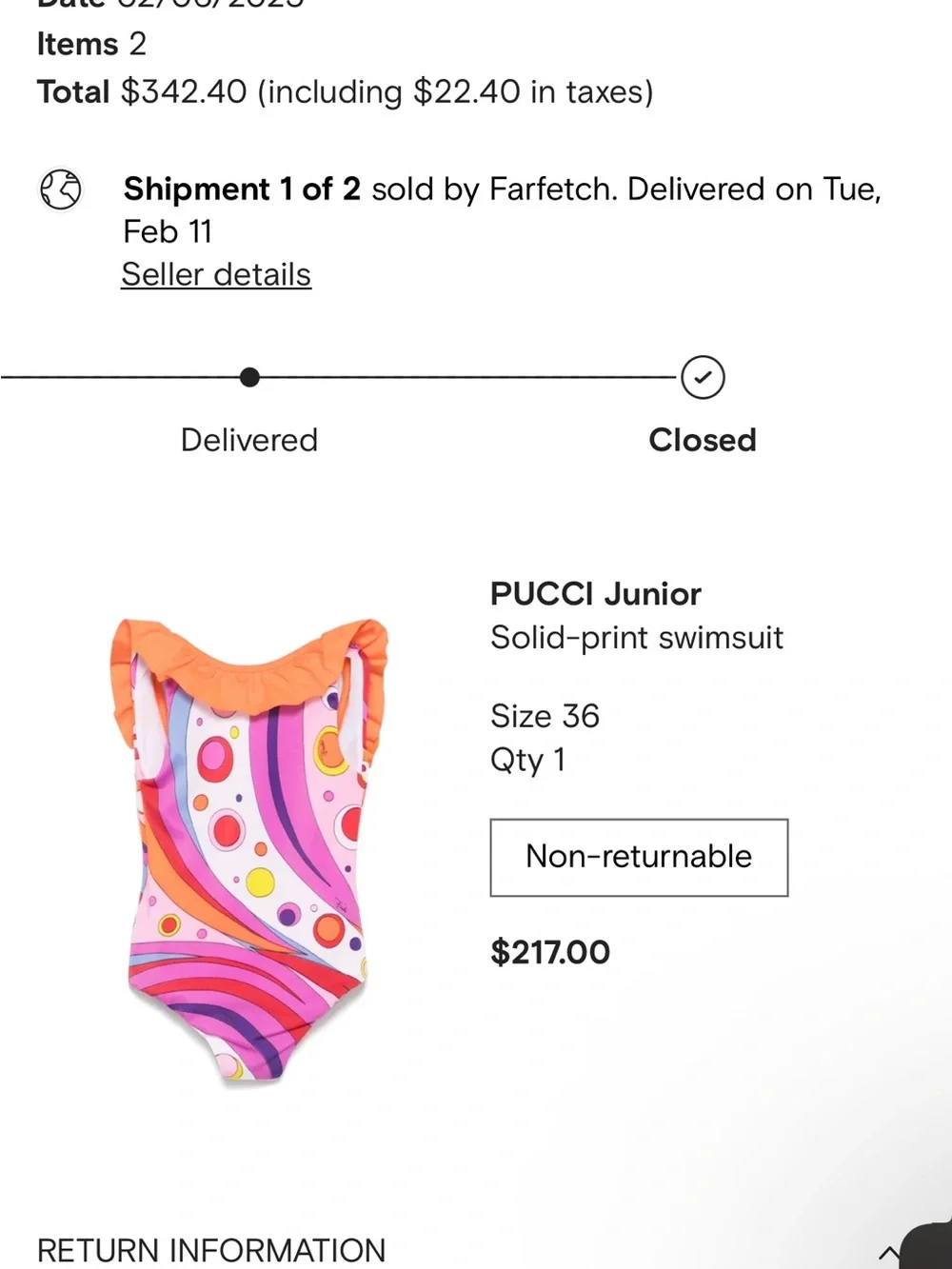 Emilio Pucci Orange Pink Multi-Print Ruffle One-Piece Swimsuit